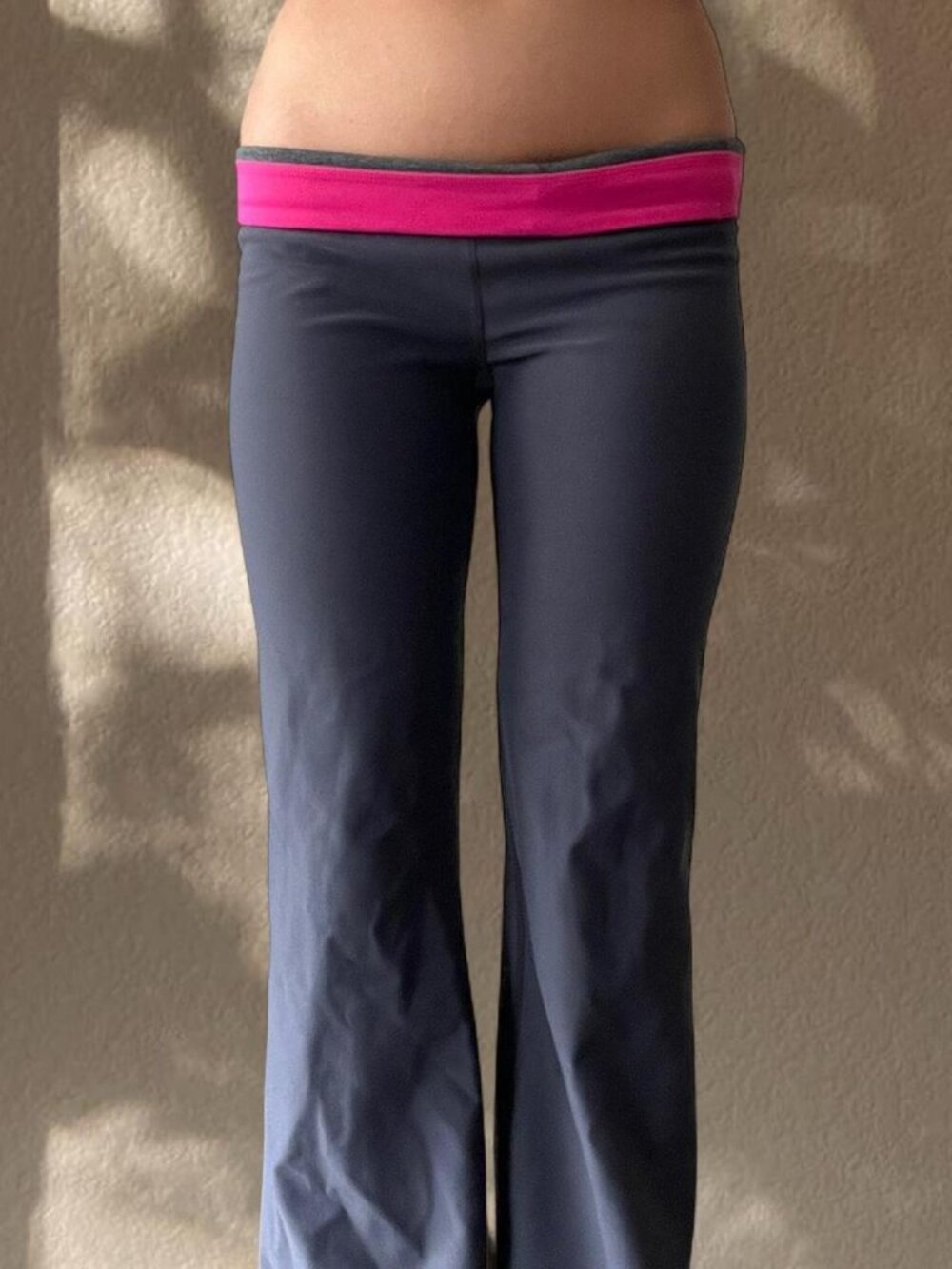2000s Low rise grey pink foldover straight yoga pants y2k activewear